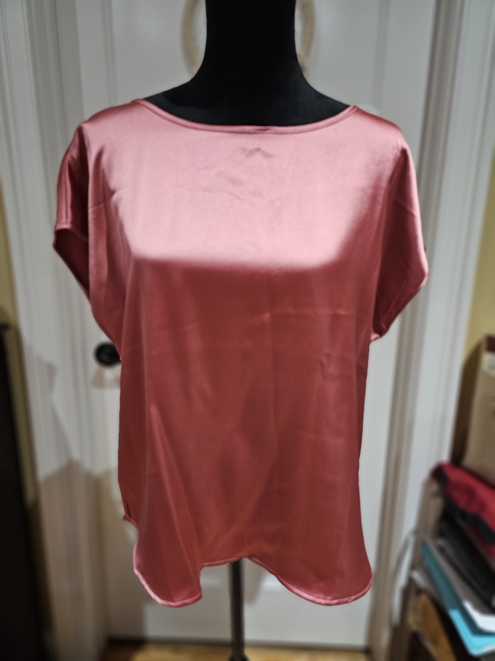 Nicole Miller Rose Satin Short Sleeve Blouse